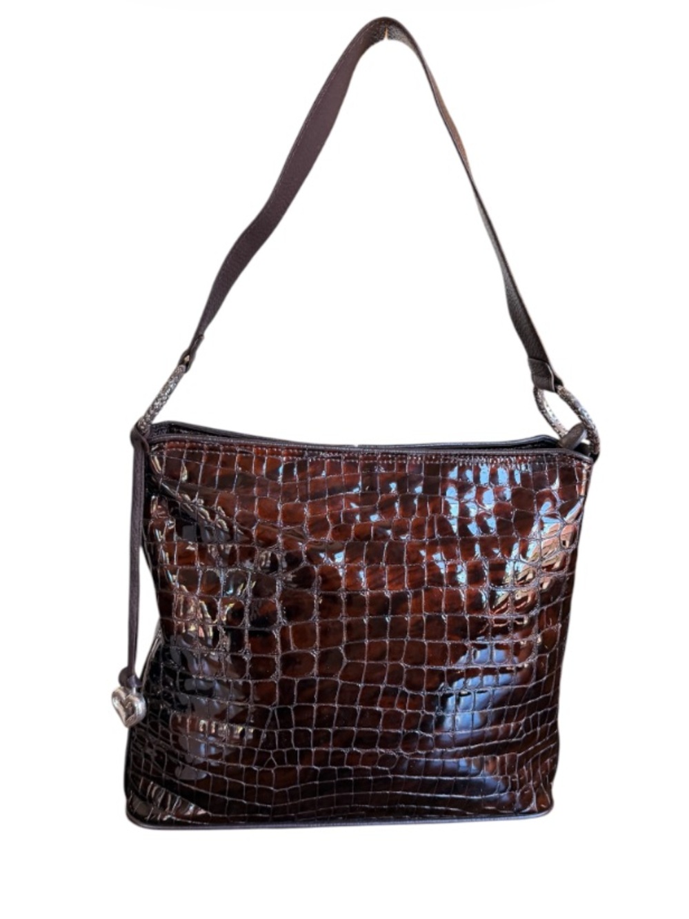 BRIGHTON Bronze CHER Patent Leather Croc Embossed Leather Shoulder Bag Purse